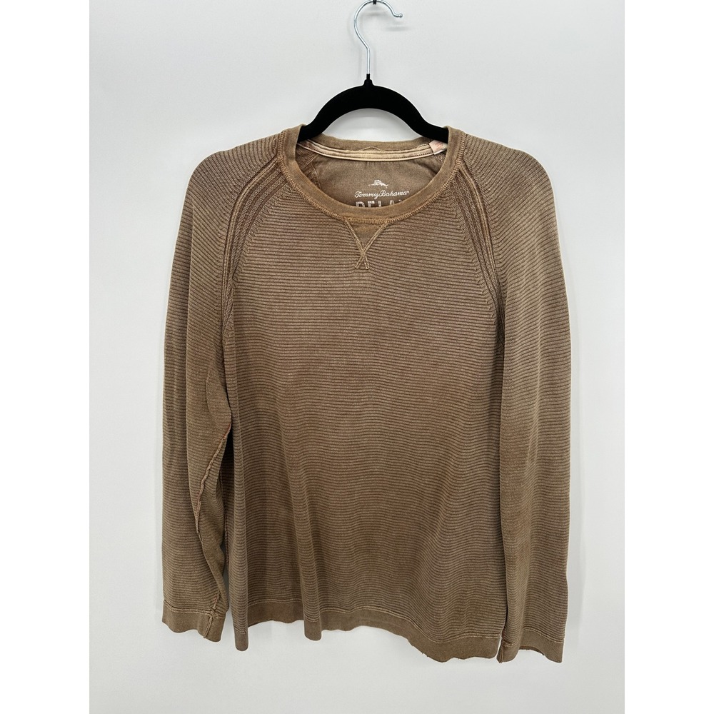 Tommy Bahama Relax Mens Sz M‎ Brown Ribbed Cotton Crew Neck Raglan Sweater